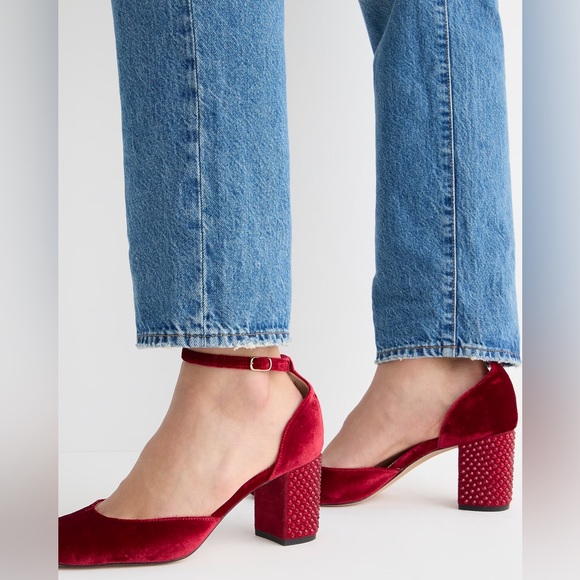 J.Crew Maisie Ruby Red Crystal Studded Velvet Heels - Picture 2 of 11